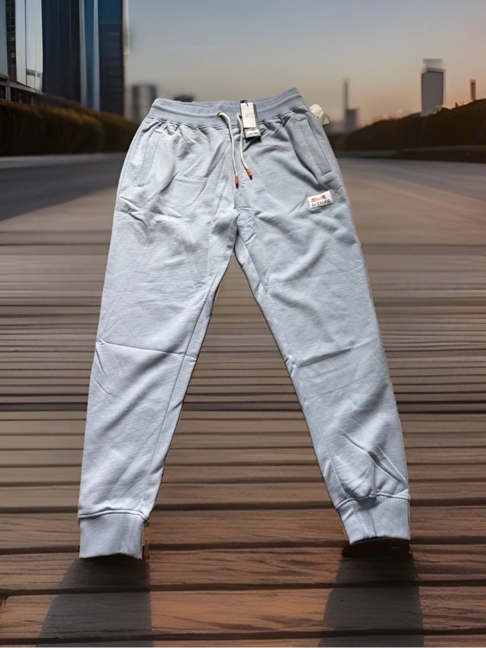 Le Tigre Men's Size L Fleece Jogger Sweatpants. Light Blue. Drawstring. NWT
